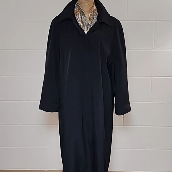 Fleet Street Black All Weather Trench Coat Zip Out Lining Button Off Hood 14P - Picture 1 of 16